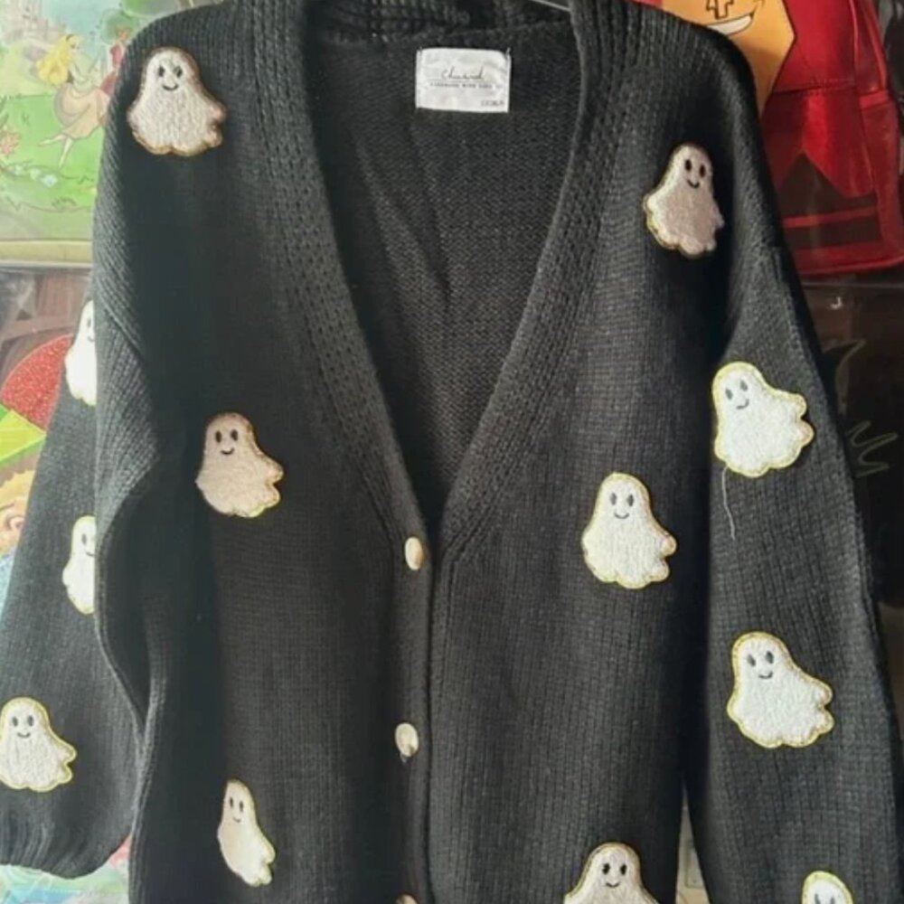 Chic Wish Ghost Patch Buttoned Knit Halloween Car… - image 2